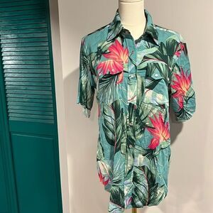 Free People NWT Sandrine Rose Hawaii luau floral snap button top turquoise XS